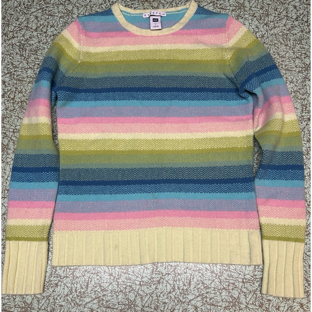 VTG Y2K Gap Lambswool Rainbow Striped Sweater Womens S Classic Preppy